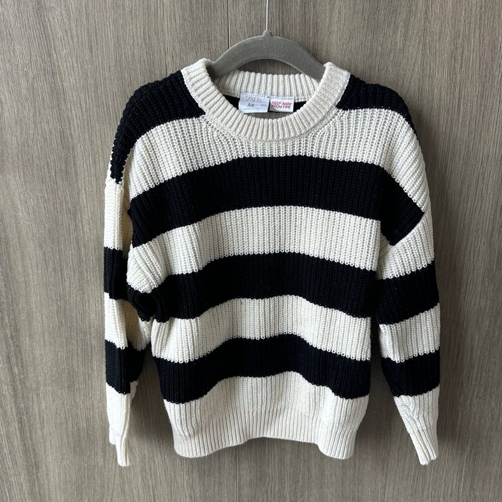 Zara Black and White Striped Girls' Sweater - Size 3-4